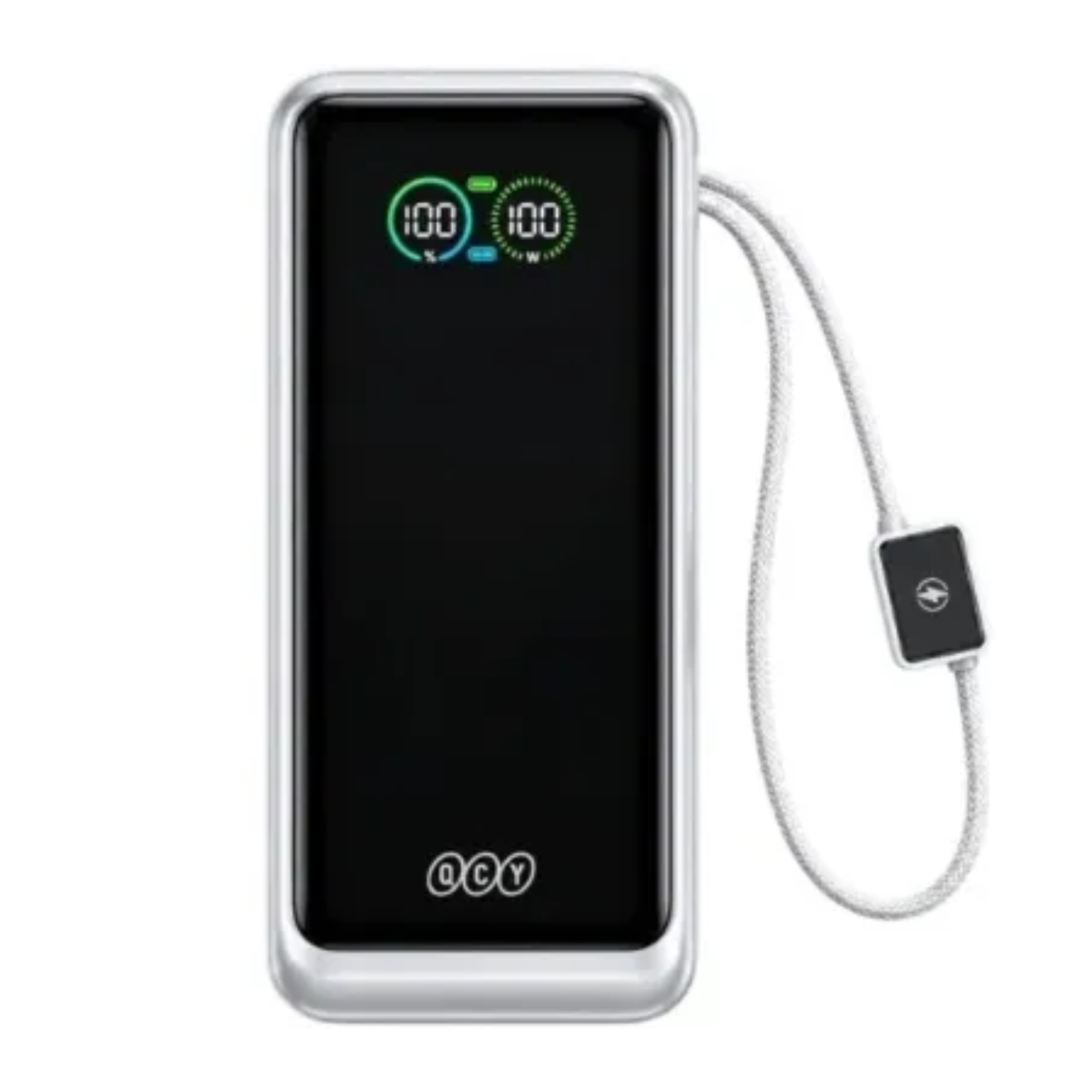 QCY HyperCharge 20000mAh 65W Power Bank with TFT Display & 2 Built-in Cables