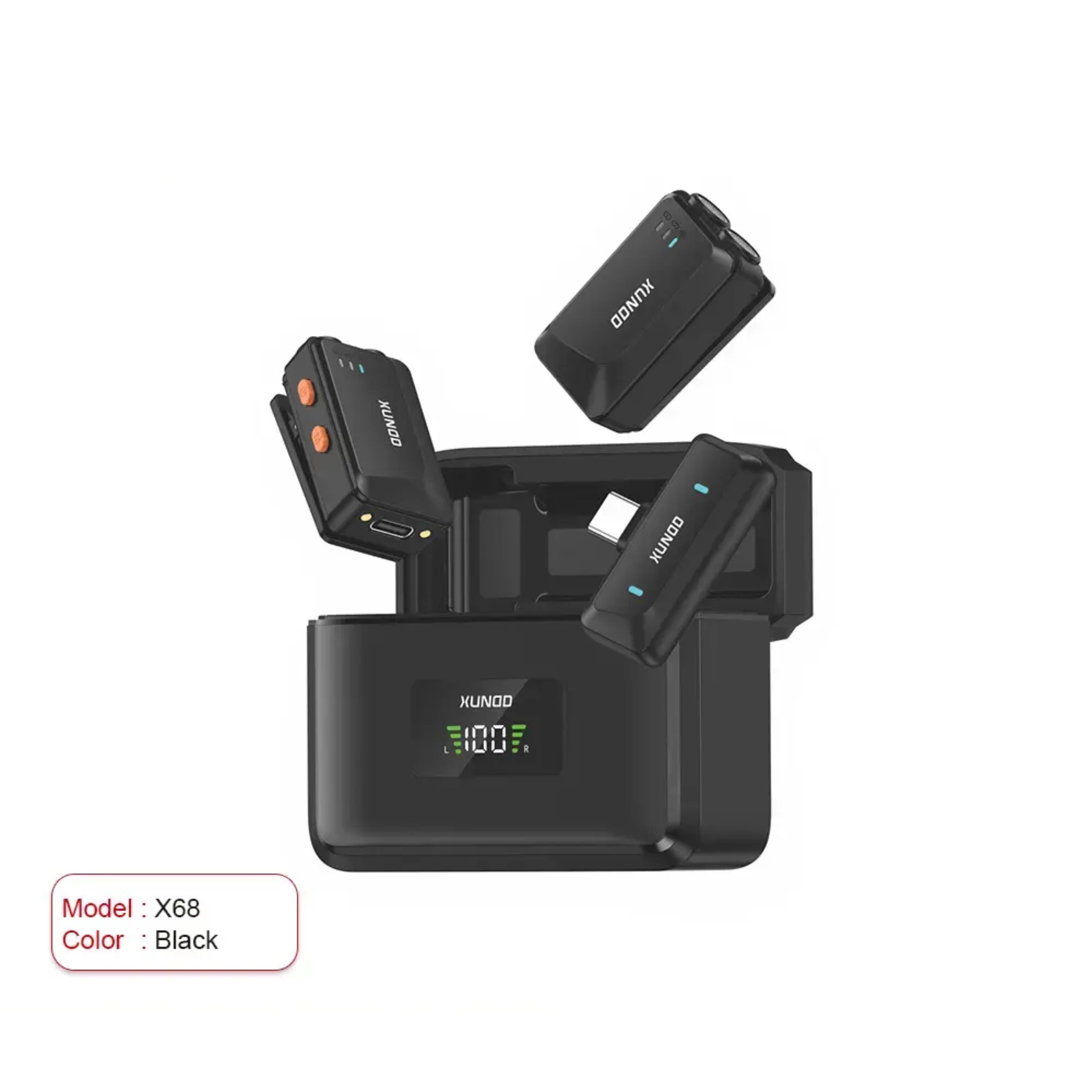 XUNDD X68 AI ANC Wireless Lavalier Microphone – 2TX + 1RX